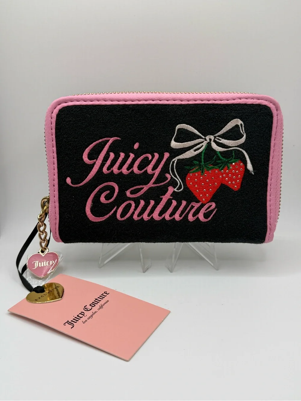 Juicy Couture Retro Strawberry Zip Around Wallet NWT Heart Charm